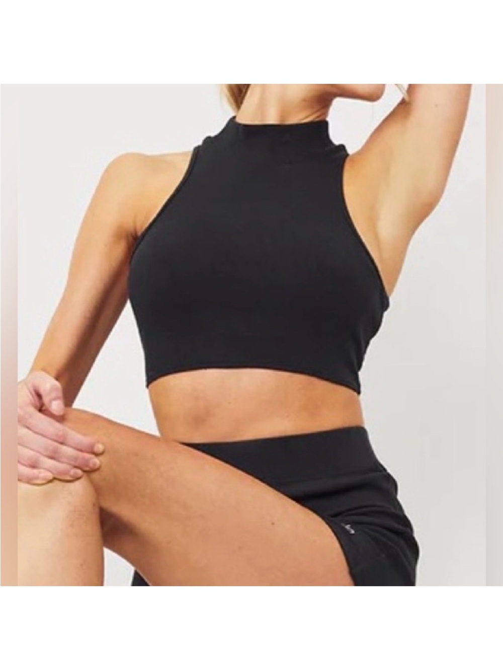 ALO Yoga Ribbed Goddess Black High Neck Crop Tank